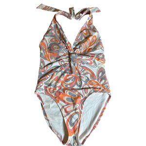 Helen Jon Swimsuit Size Medium One Piece Halter Style‎ Melon Gray
